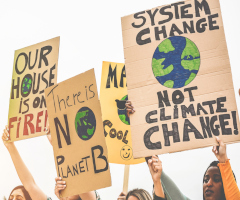 Women activists holding signs