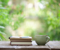 Journal and cup of coffee